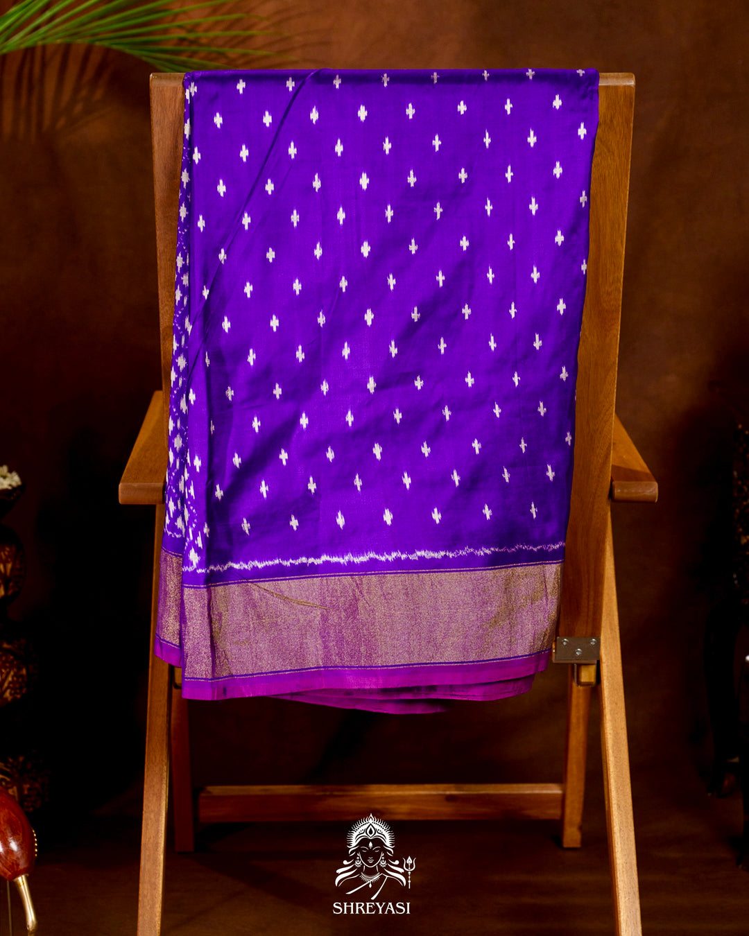 Handloom Pure Patola Silk Saree with Scalloped Floral Appliqué Embroidered Borders