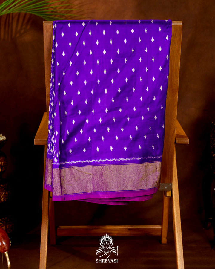 Handloom Pure Patola Silk Saree with Scalloped Floral Appliqué Embroidered Borders