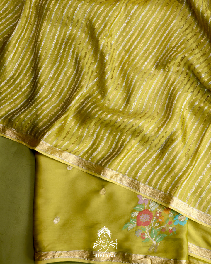 Handloom Pure Mashru Silk Saree with Sona Rupa Meenakari Bhutis and Nakshi Pallu