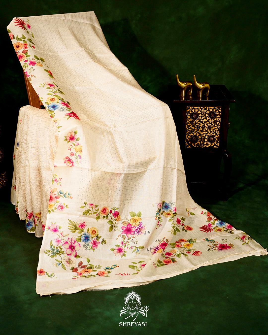 Handloom Pure Desi Tussar Silk Saree with Digital Floral Print