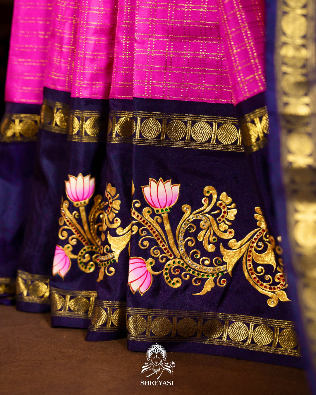 Traditional Tanjore Painting on Handloom Pure Kanjivaram Silk Sarees with Real Zari