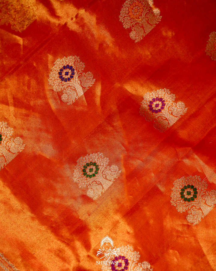Handloom Pure Gadwal Silk Saree in Rani Pink with Orange Tissue Muniya Border