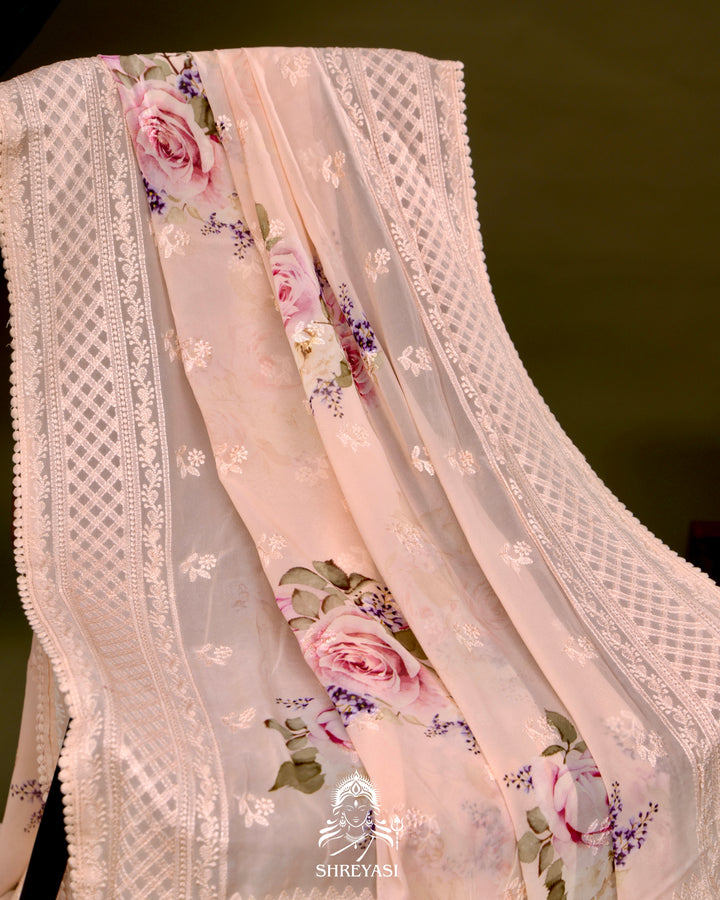 Floral Georgette Saree with Chikankari Inspired Embroidery