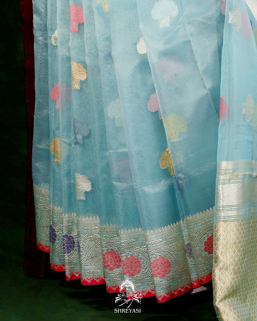 Handloom Pure Banarasi Ektara Kora Silk Saree with Meenakari Weaving & Embroidered Blouse