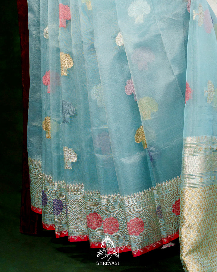 Handloom Pure Banarasi Ektara Kora Silk Saree with Meenakari Weaving & Embroidered Blouse