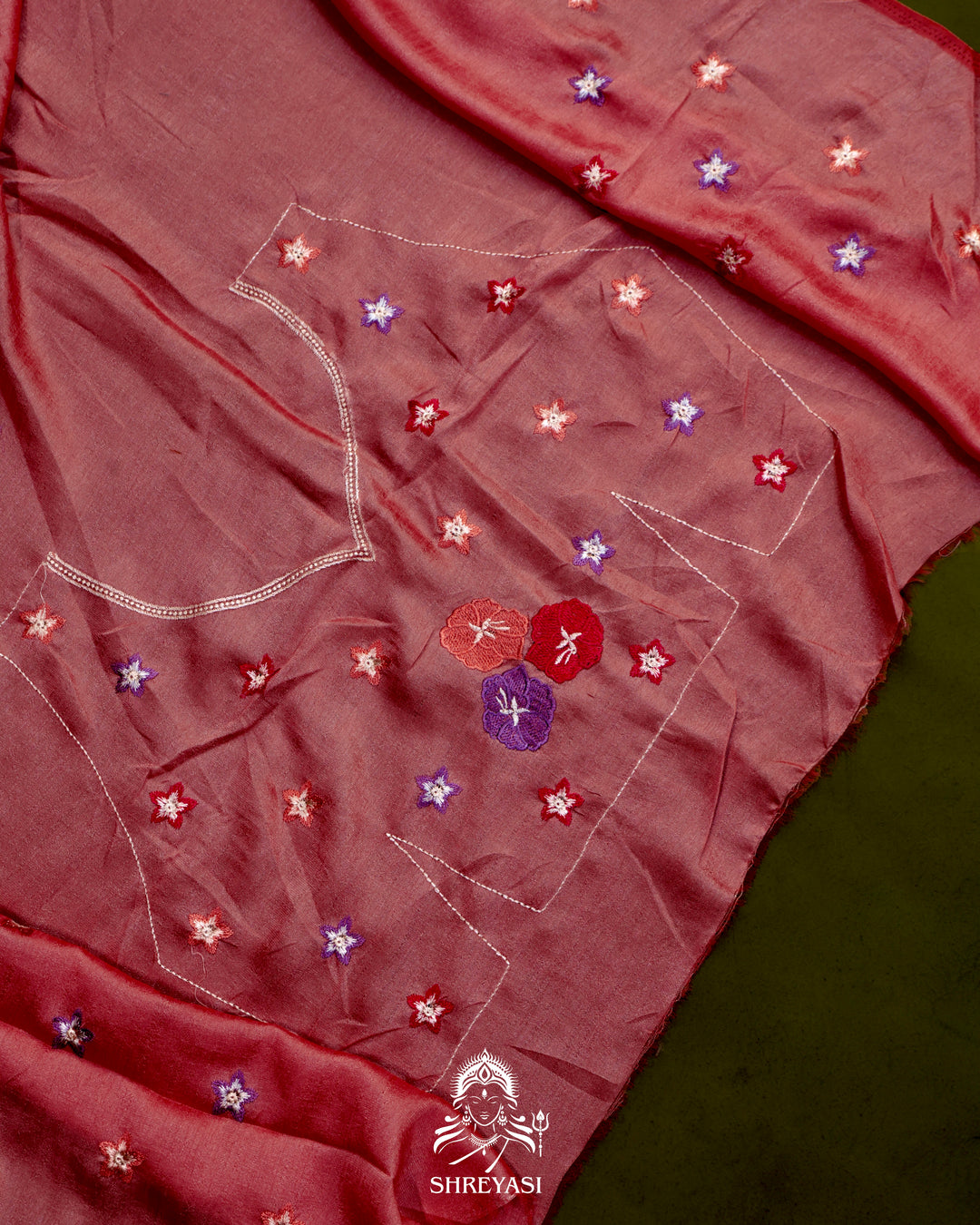 Tussar Silk Saree with Resham Floral Embroidery Border