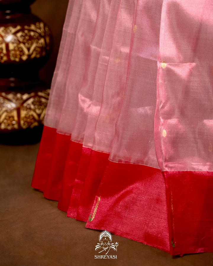 Handloom Pure Chanderi Tissue Silk Saree with Paithani Muniya Border