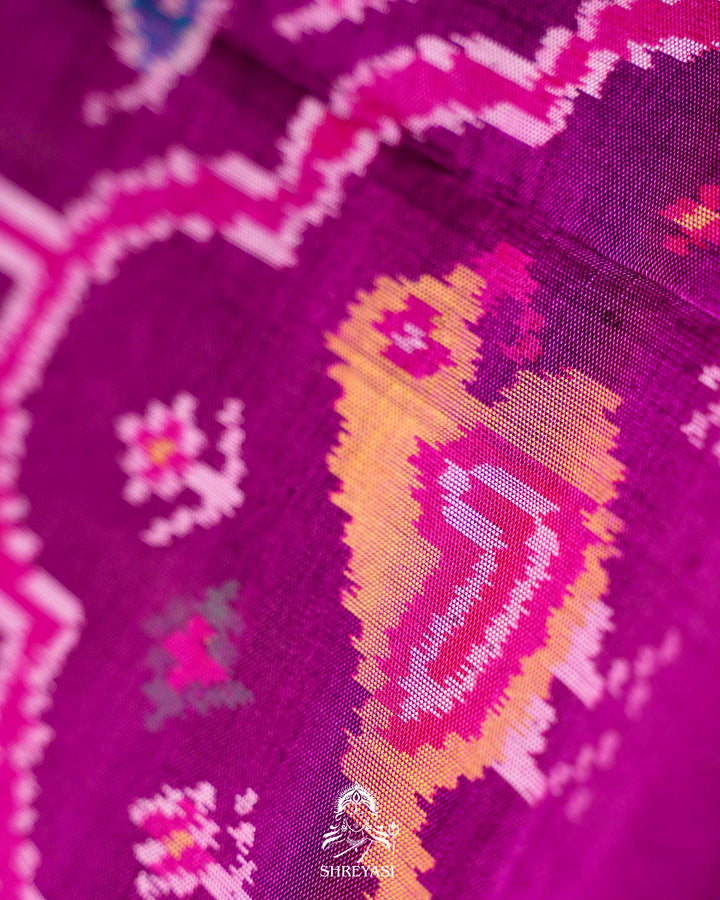 Handloom Rajkot Patola Silk Saree in Purple with Multicolor Ikat