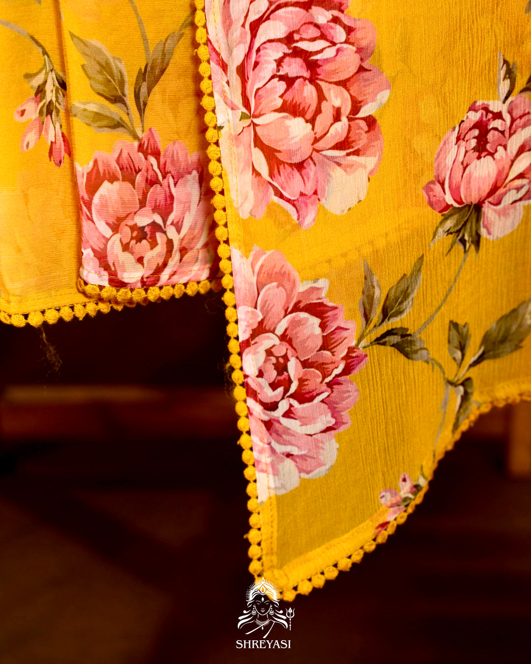 Pure Chiffon Floral Saree with Crochet Embroidery Border