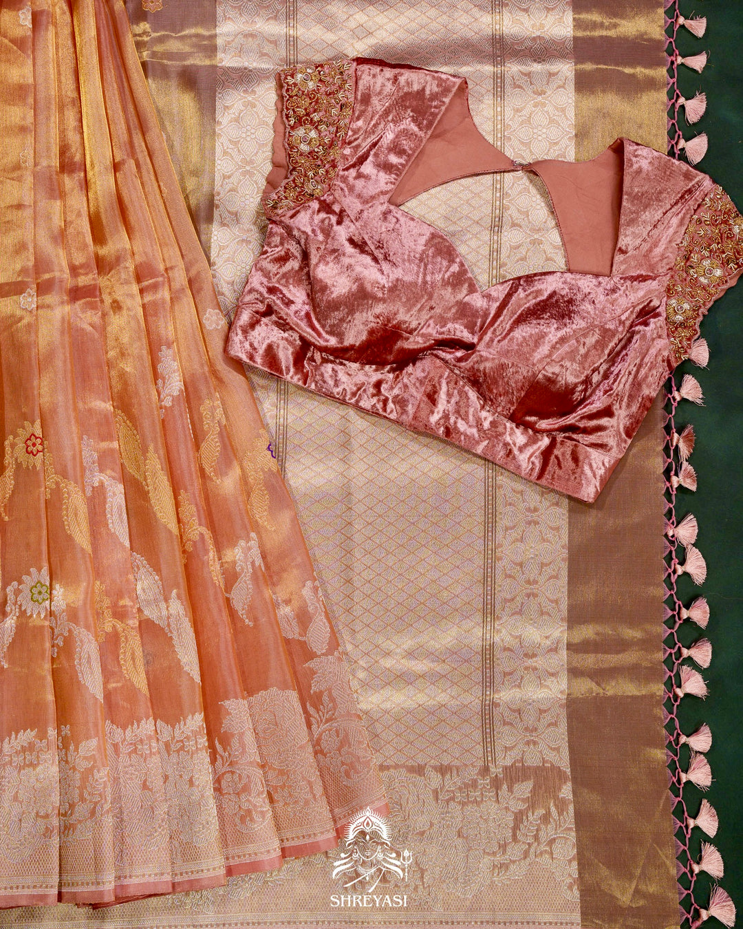Banarasi Ektara Kora Tissue Silk Saree with Embroidered Blouse