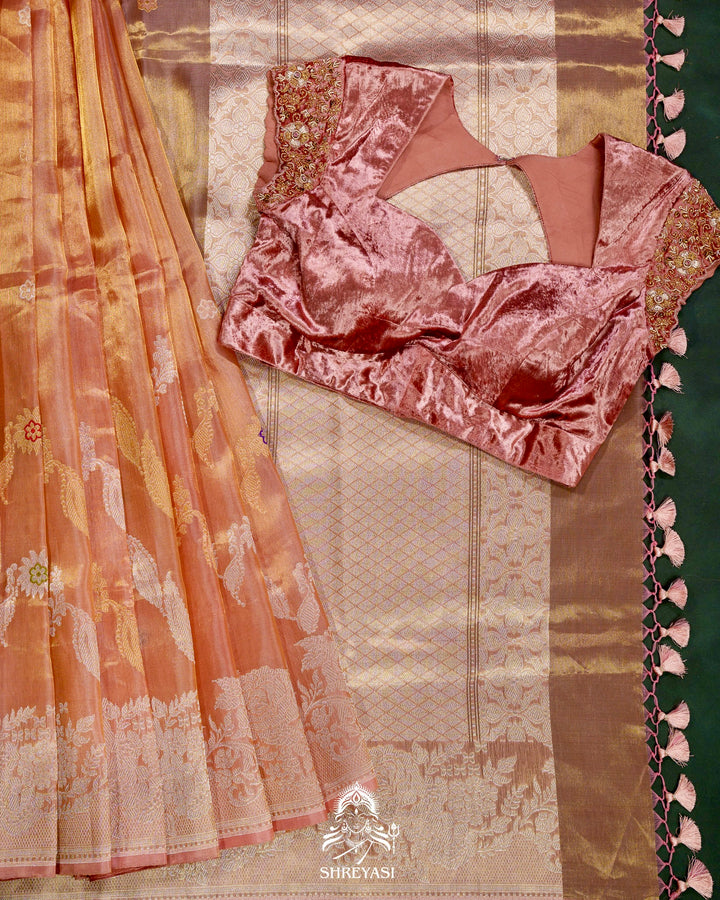 Banarasi Ektara Kora Tissue Silk Saree with Embroidered Blouse