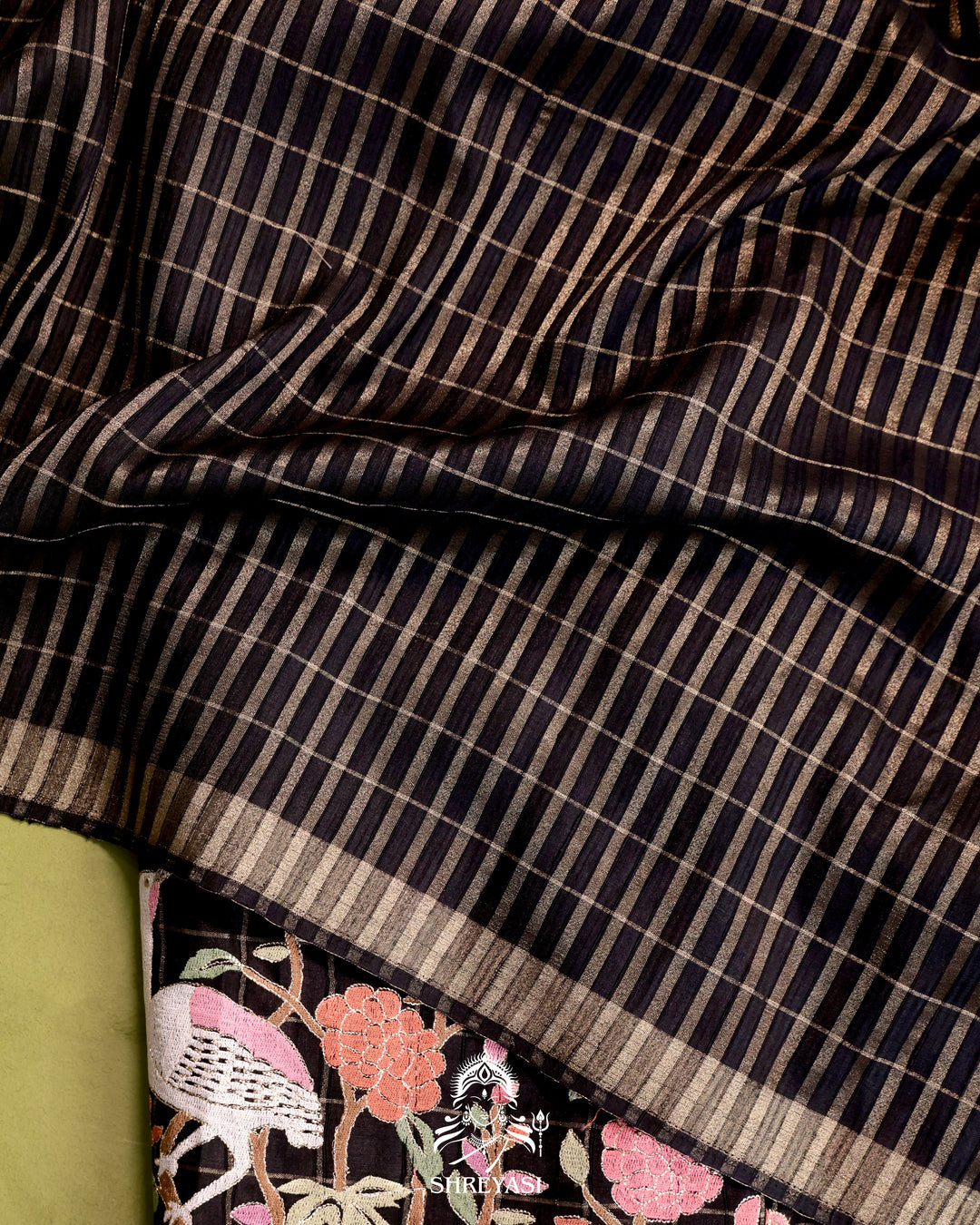 Pure Linen Tussar Silk Saree with Resham Embroidered Borders