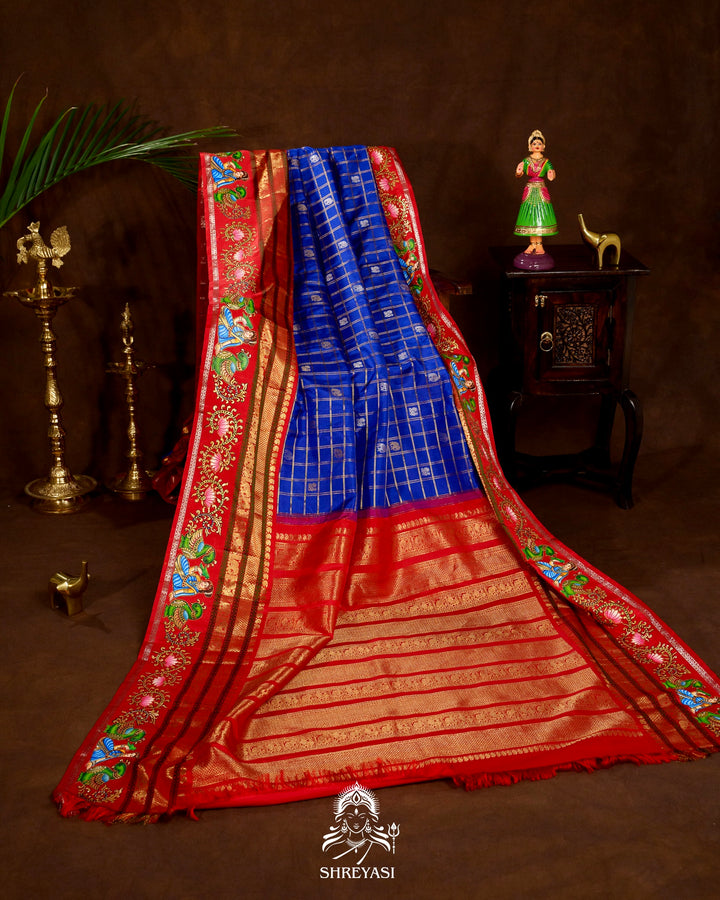 Handloom Pure Kanjivaram Silk Sarees with Real Zari and Hand Painted Tanjore Art