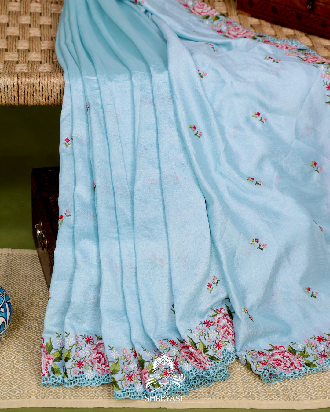 Tussar Silk Saree with Petit Point Embroidery