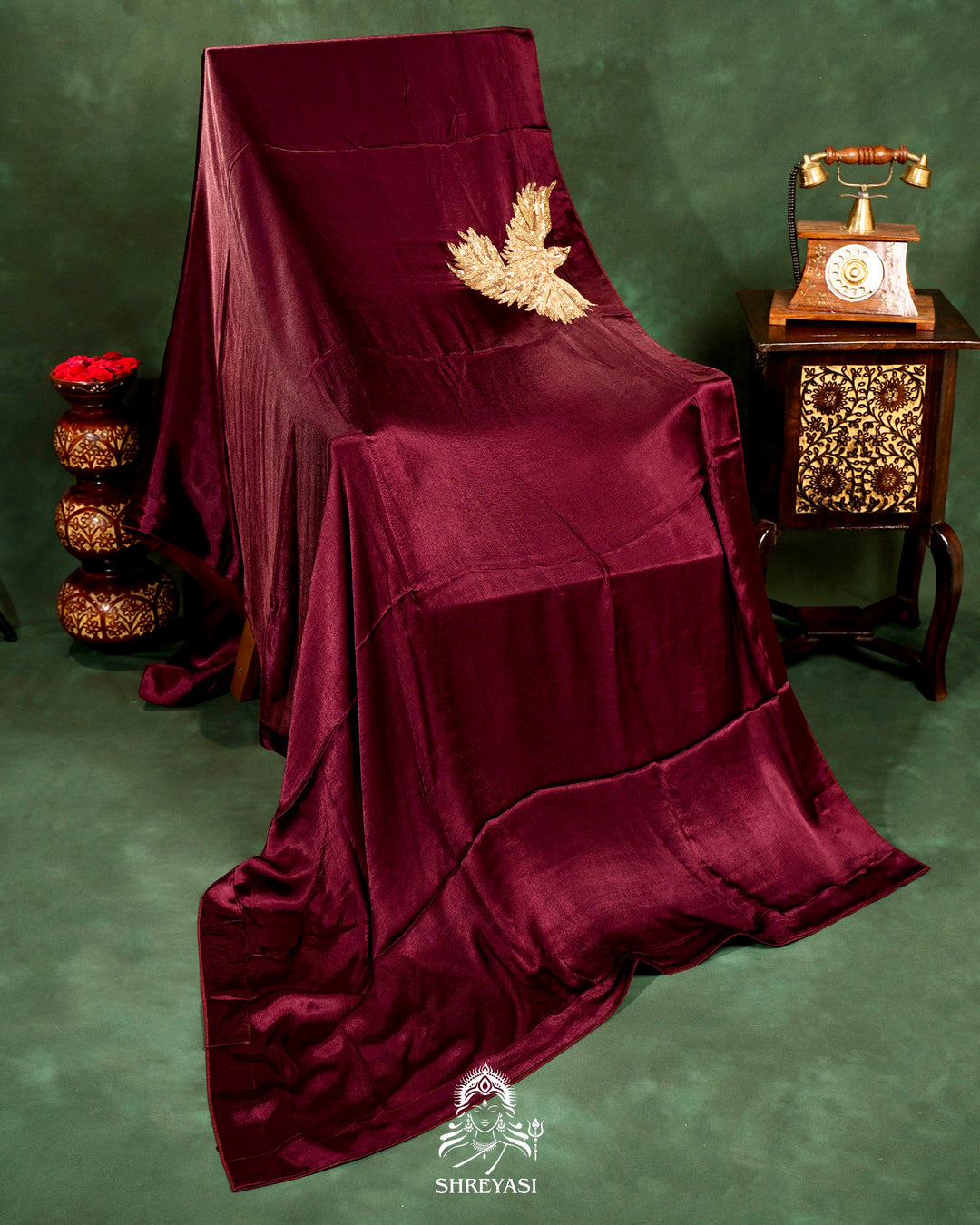 Pure Crepe Silk Saree with Bird Embroidery