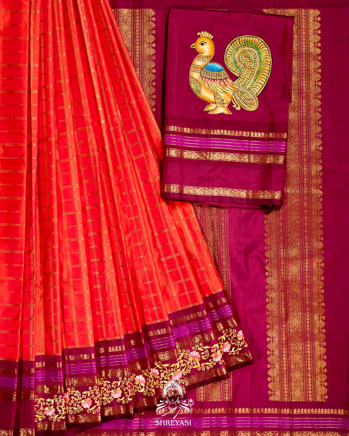 Handloom Pure Kanjivaram Silk Sarees with Real Zari and Hand Painted Tanjore Art