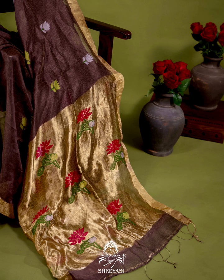 Handloom Silk Linen Jamdani Saree with Tissue Paithani Pallu