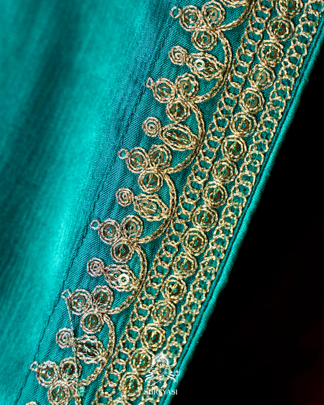 Pure Crepe Satin Saree with Embroidered Borders and Fully Embroidered Blouse