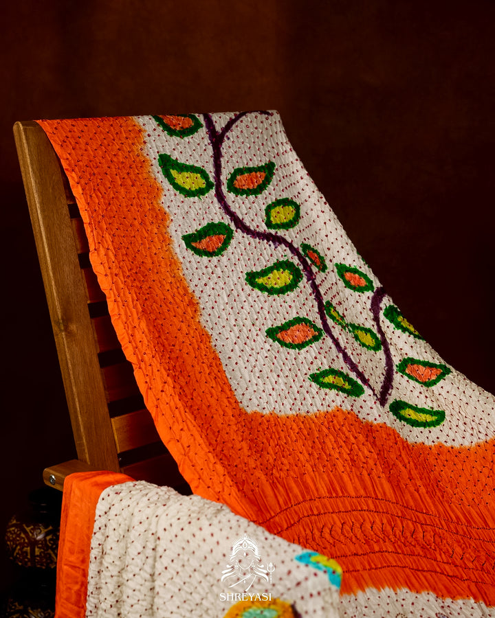 Pure Gaji Silk Designer Saree with Intricate Hand Knotted Bandhej Work