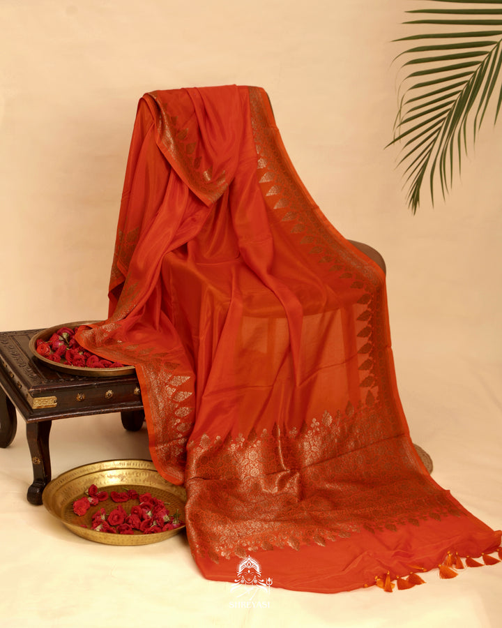 Banarasi Crepe Silk Saree with Floral Embroidered Blouse