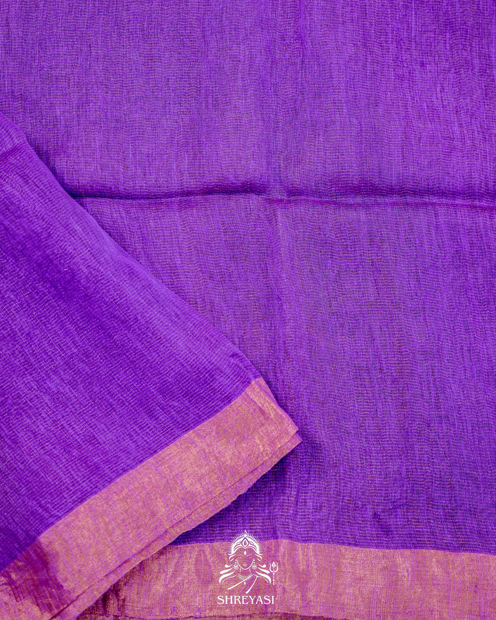 Handloom Silk Linen Jamdani Saree with Tissue Paithani Pallu