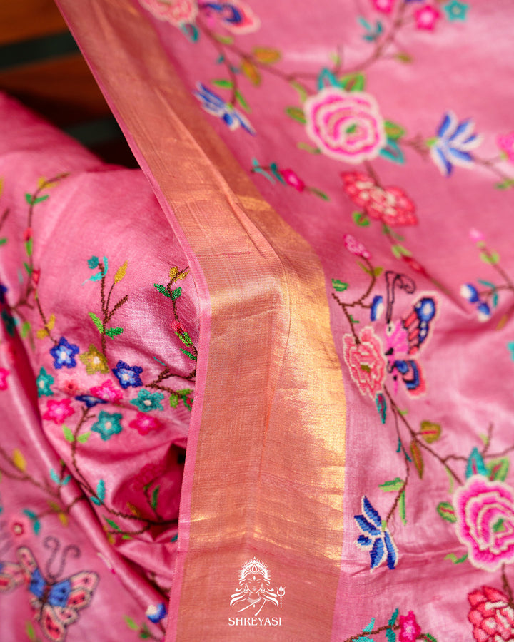 Handloom Pure Desi Tussar Silk Saree with Petit Point Embroidery