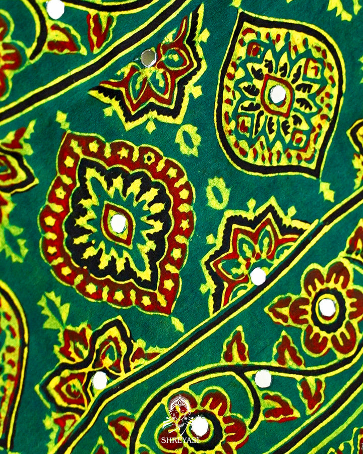 Mirror Work Pure Modal Silk Ajrakh Hand Block Printed Saree | Naturally Dyed Artisan Collection
