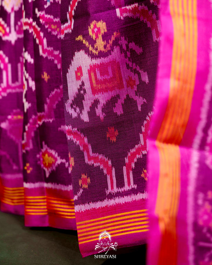 Handloom Rajkot Patola Silk Saree in Purple with Multicolor Ikat