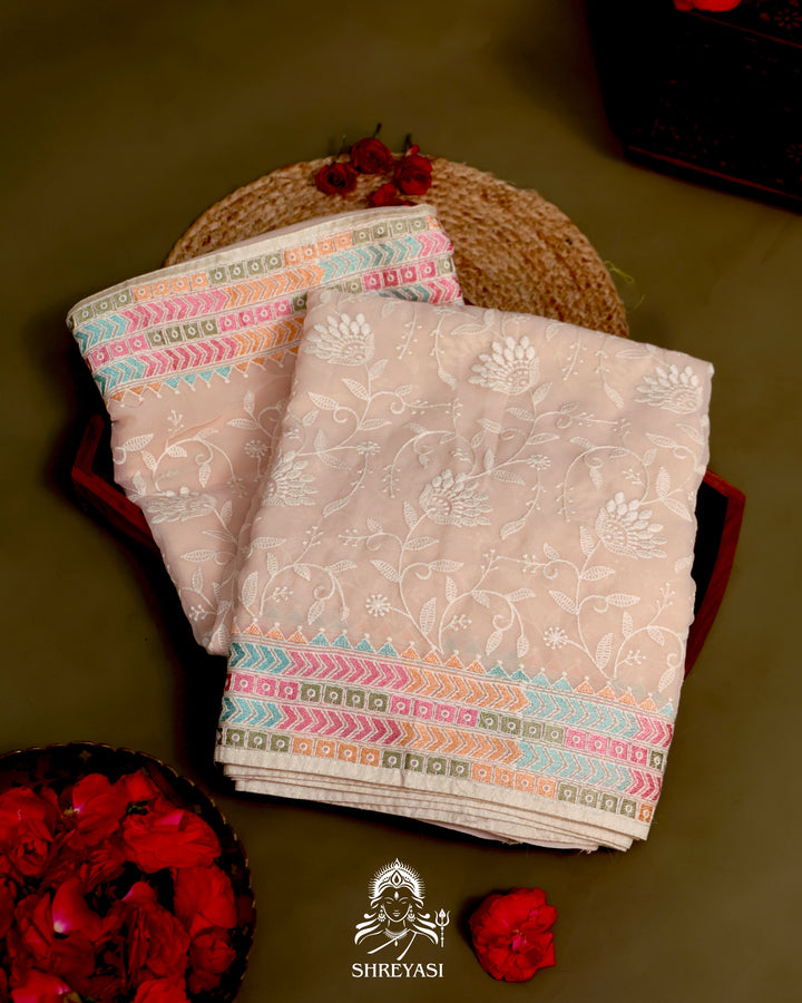 Georgette Saree with Chikankari Inspired Embroidery