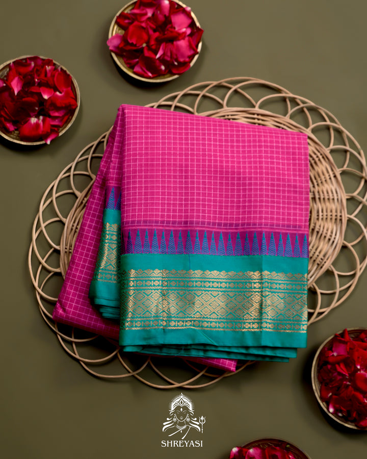 Handloom Pure Gadwal Cotton Saree with Contrast Silk Border and Zari Pallu