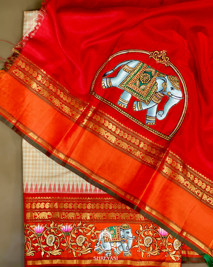 Kanjivaram Silk Saree with Tanjore Artwork
