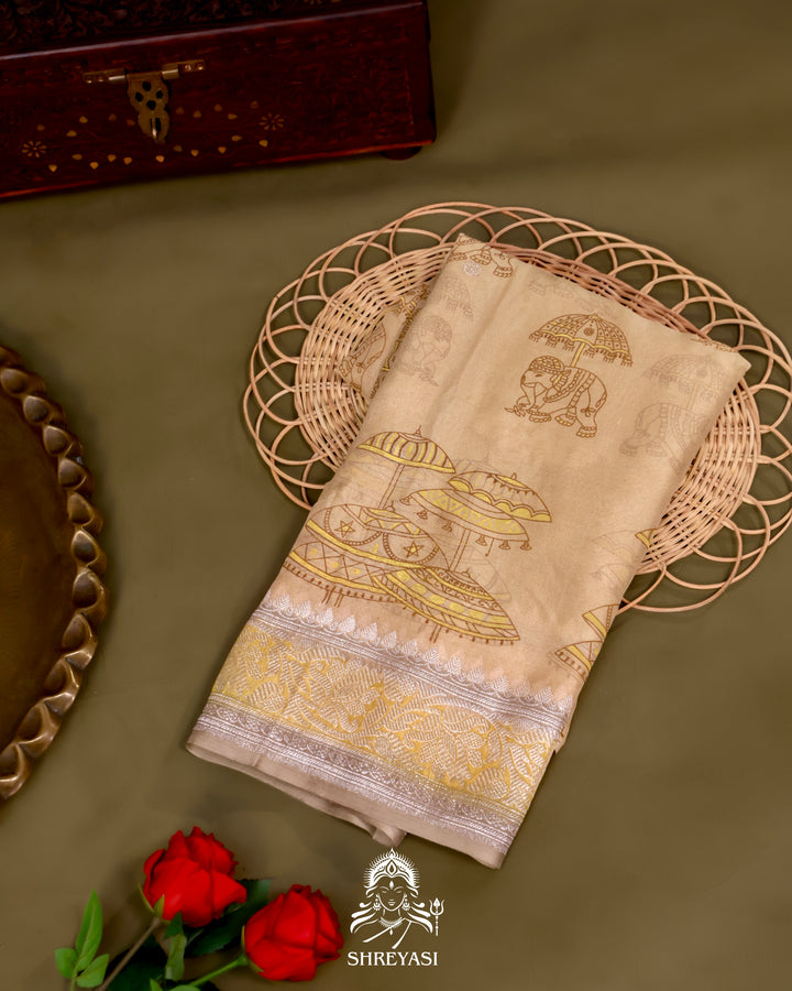 Banarasi Khaddi Chiffon Georgette Saree with Hand Block Motifs