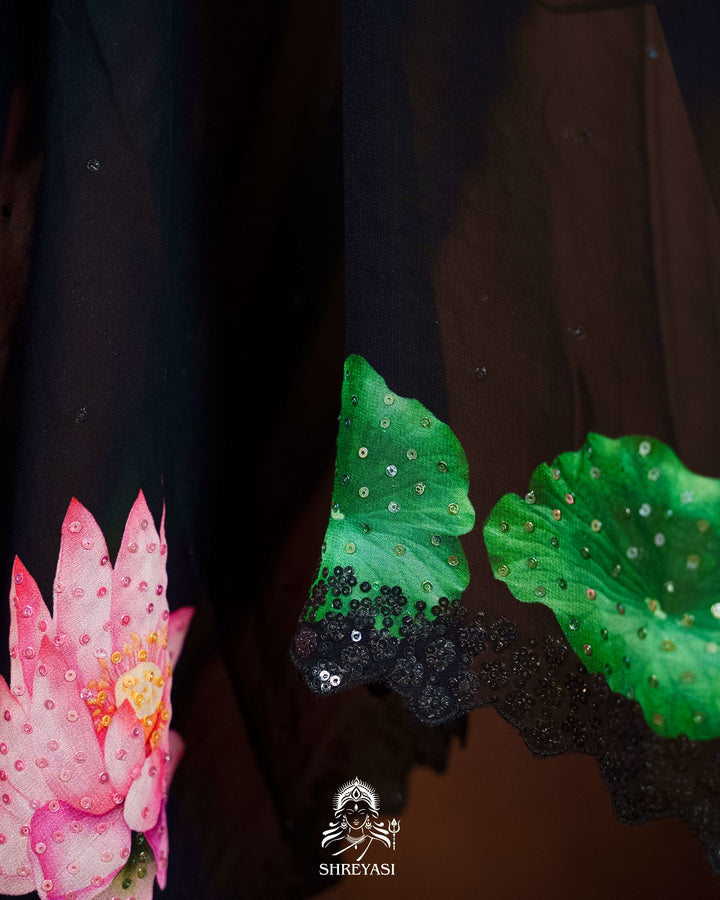 Pure Georgette Floral Saree with Sequin Embroidery