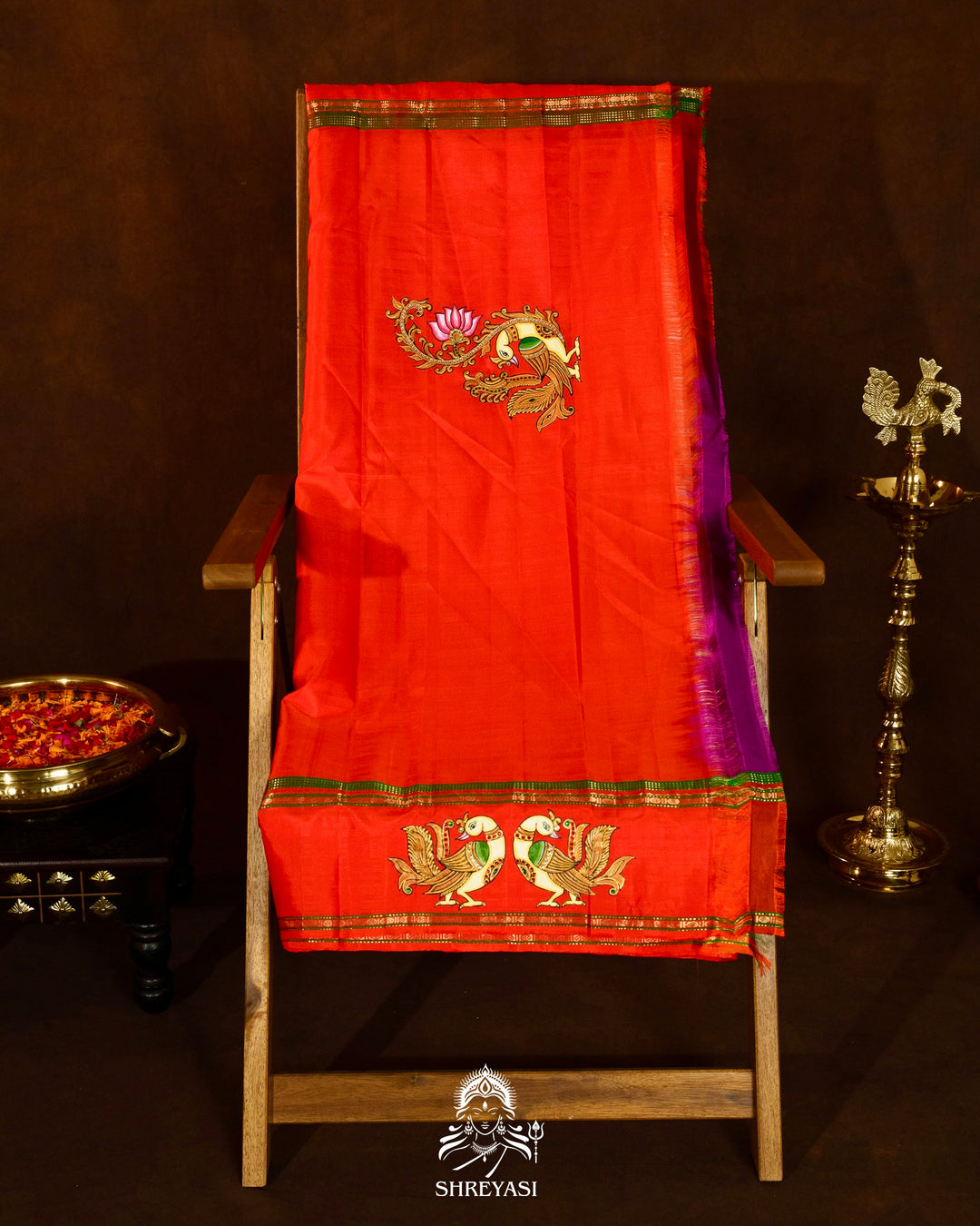 Traditional Tanjore Painting on Handloom Pure Kanjivaram Silk Sarees with Real Zari