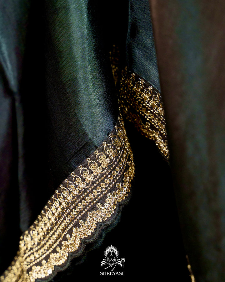 Pure Chinon Satin Saree with Floral Print and Embroidered Borders