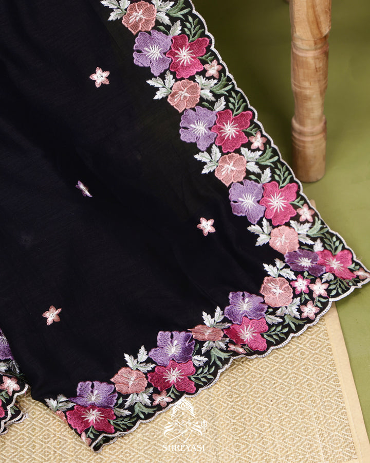Tussar Silk Saree with Resham Floral Embroidery Border