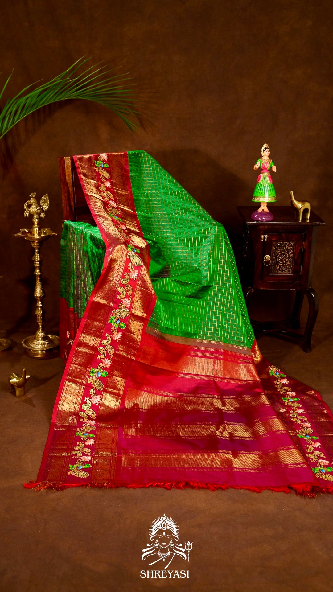 Handloom Pure Kanjivaram Silk Sarees with Real Zari and Hand Painted Tanjore Art