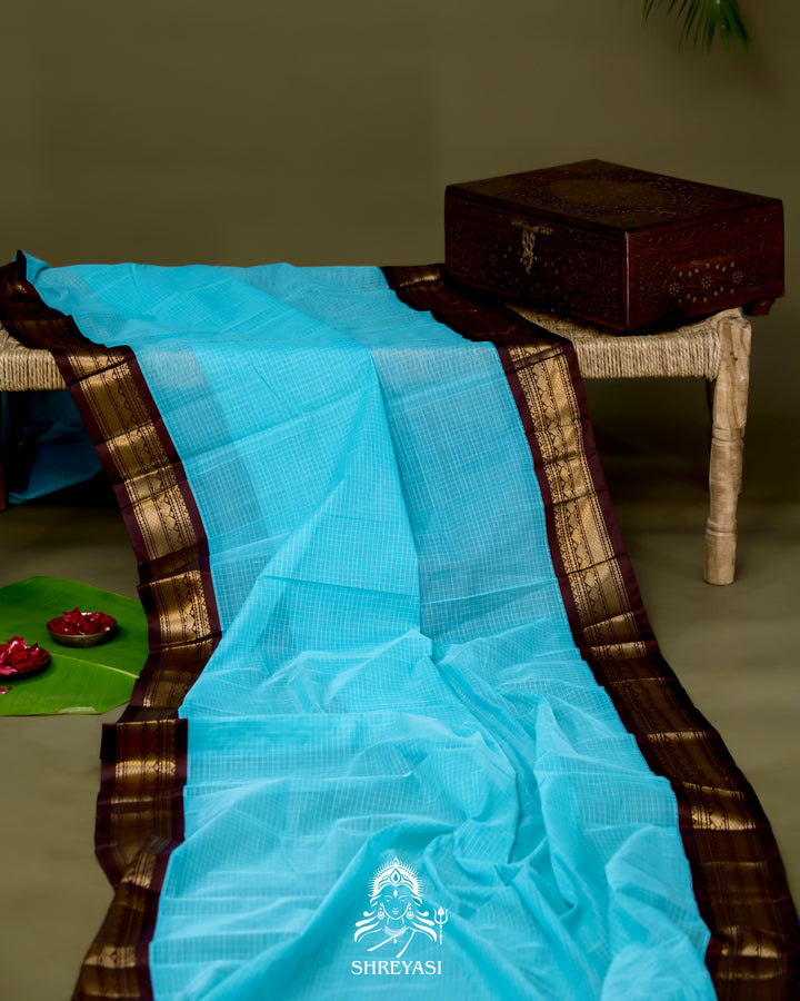 Handloom Pure Gadwal Cotton Saree with Contrast Silk Border and Zari Pallu