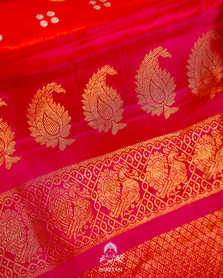Handloom Pure Gadwal Silk Saree with Contrast Full Bhuti Blouse