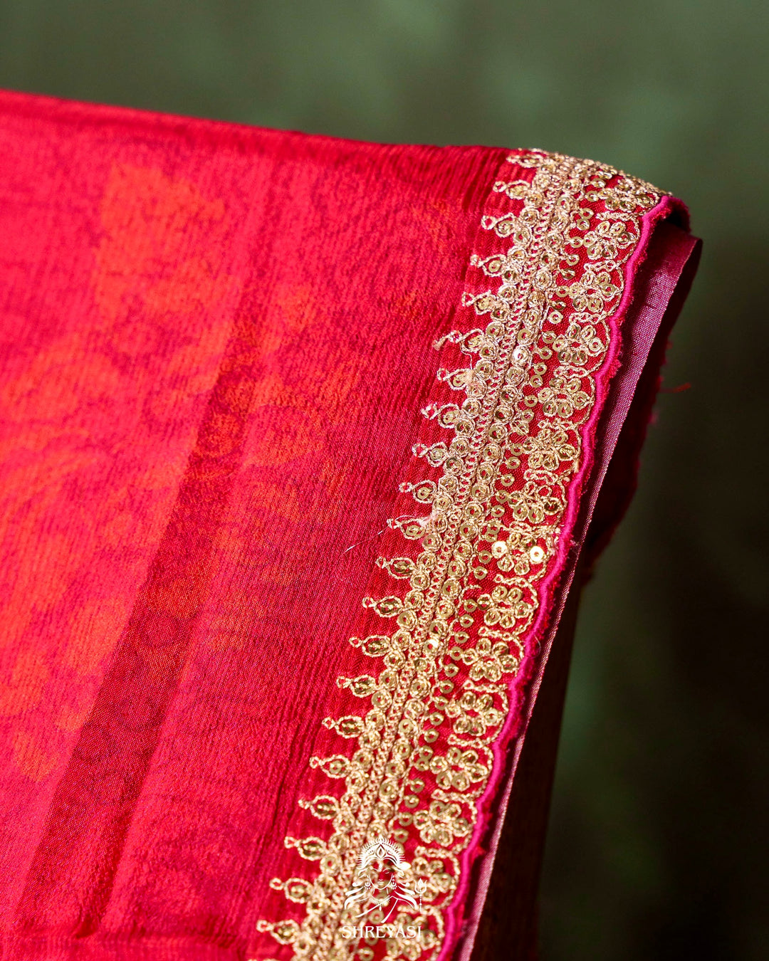 Floral Crepe Chiffon Saree with Embroidered Borders