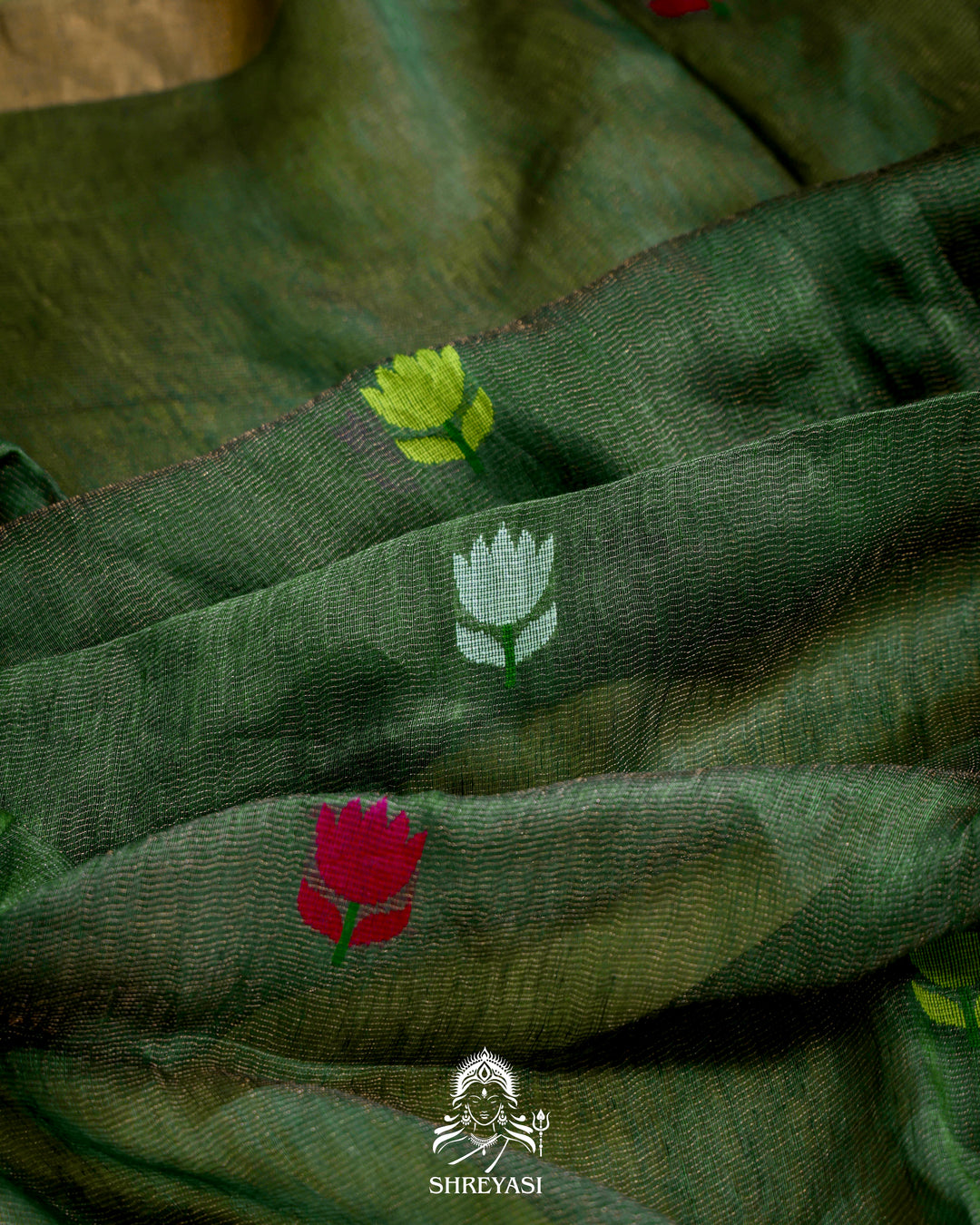 Handloom Silk Linen Jamdani Saree with Tissue Paithani Pallu