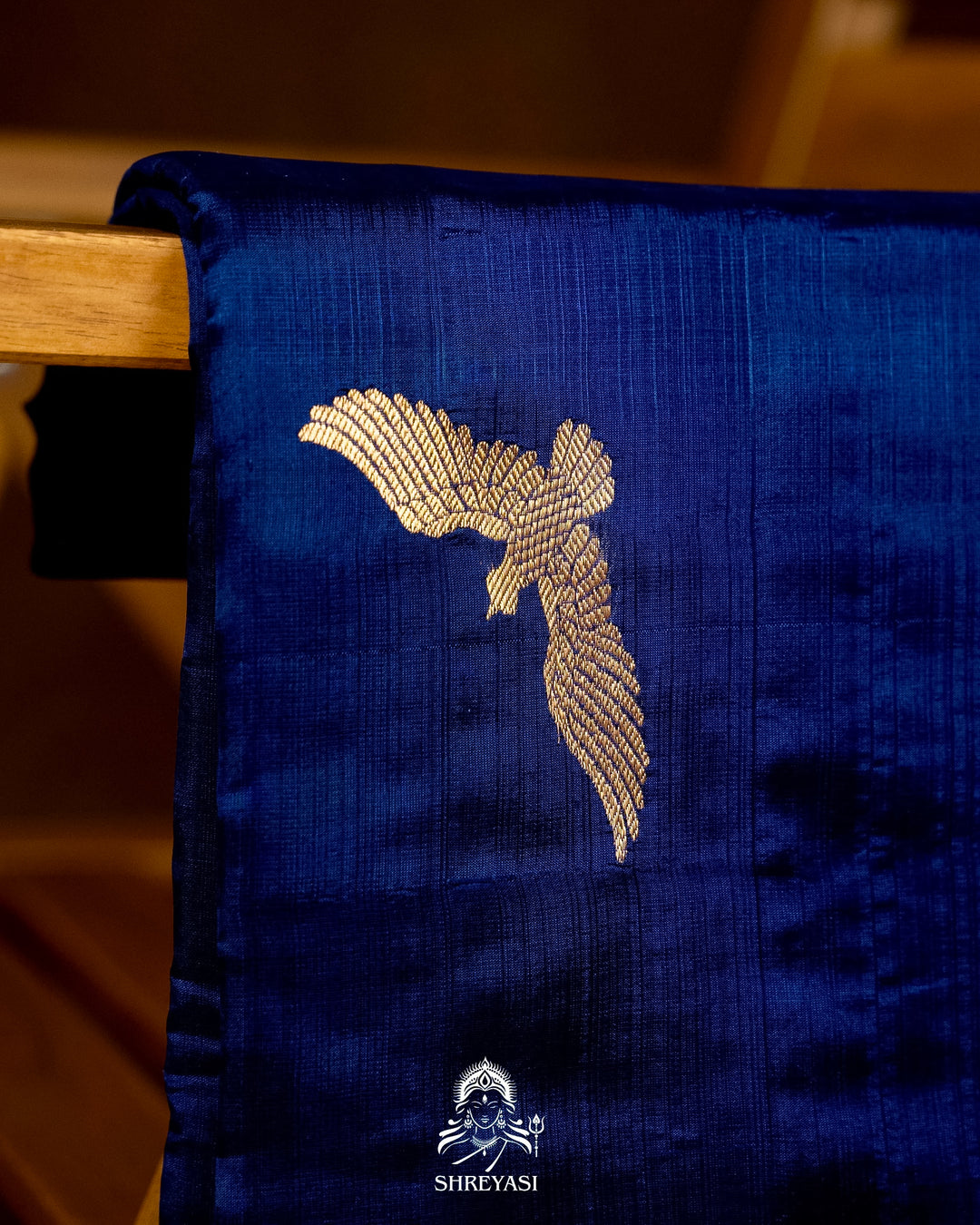 Handloom Pure Chanderi Pattu Silk Saree in Cobalt Blue with Bird Motifs