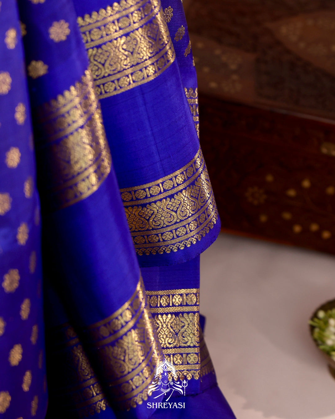 Royal blue handloom Kanjivaram silk saree with real zari