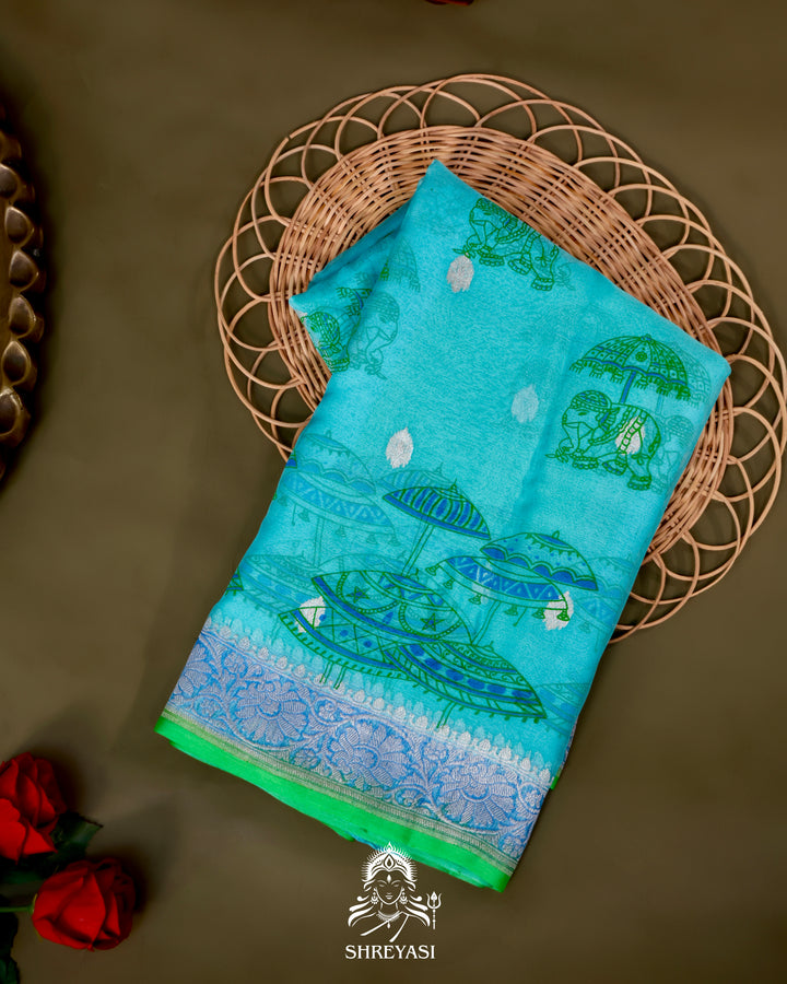 Banarasi Khaddi Chiffon Georgette Saree with Hand Block Motifs