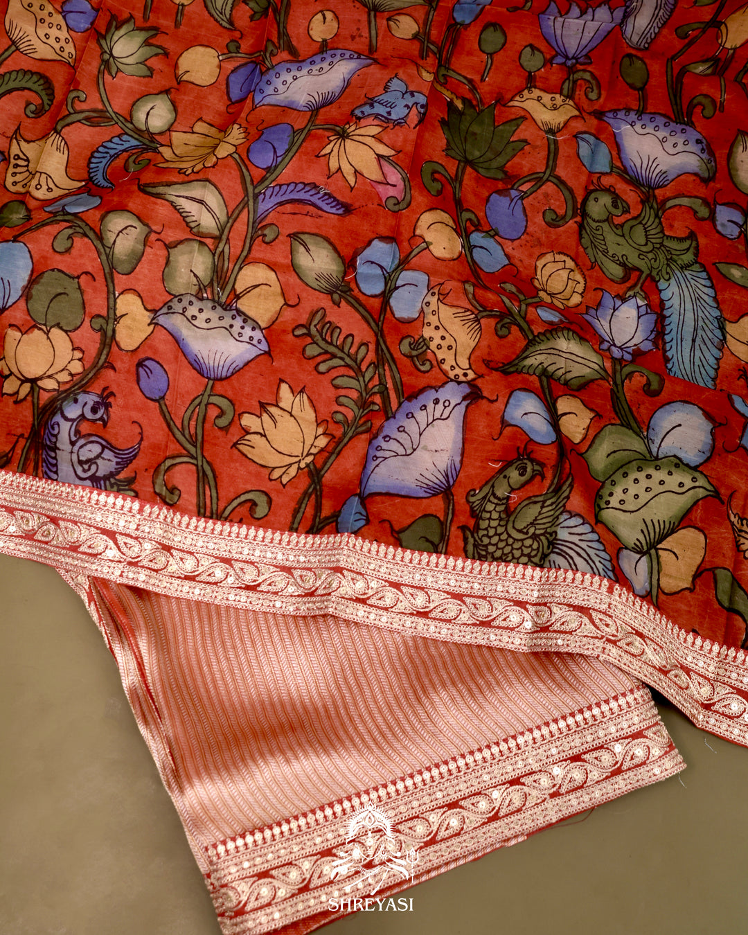 Banarasi Brocade Silk Saree in Tanchoi Weave with PenKalamkari Blouse