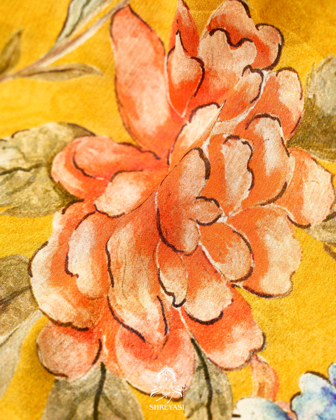 Floral Crepe Chiffon Saree with Embroidered Borders