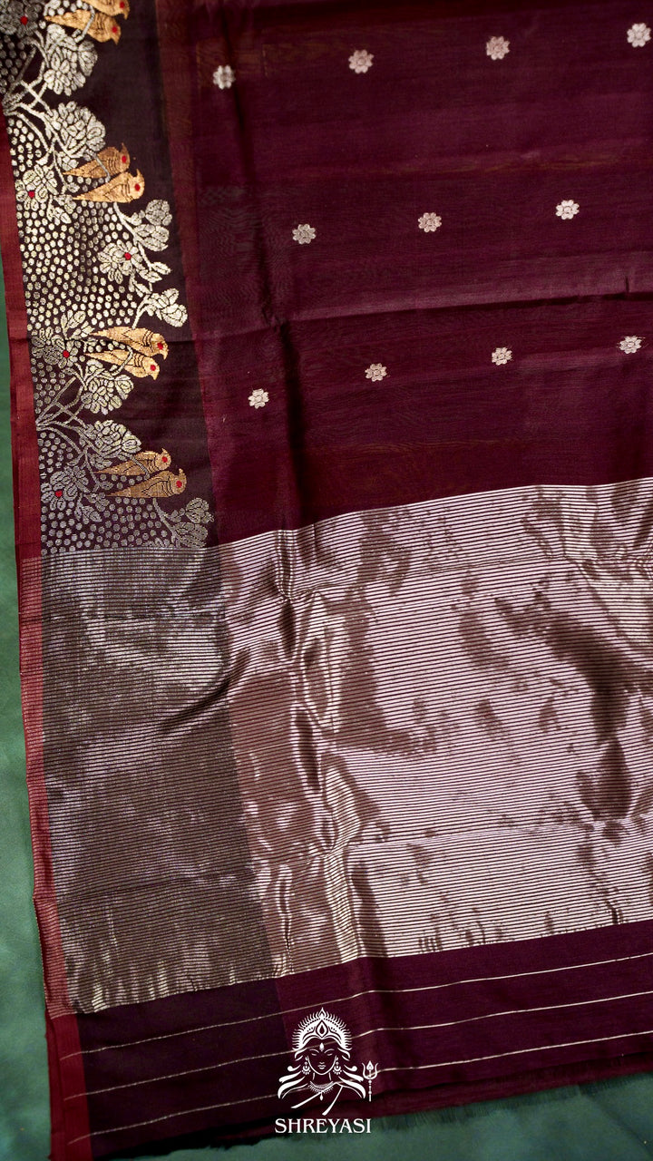 Chocolate Brown Chanderi Silk Saree with Meenakari Weaving
