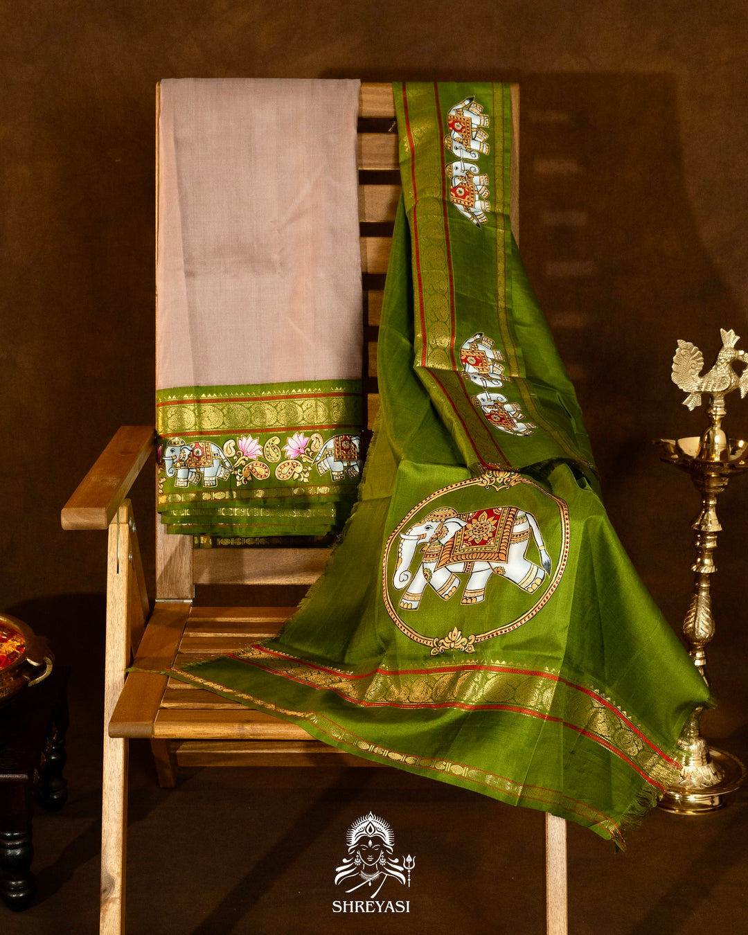 Traditional Tanjore Painting on Handloom Pure Kanjivaram Silk Sarees with Real Zari