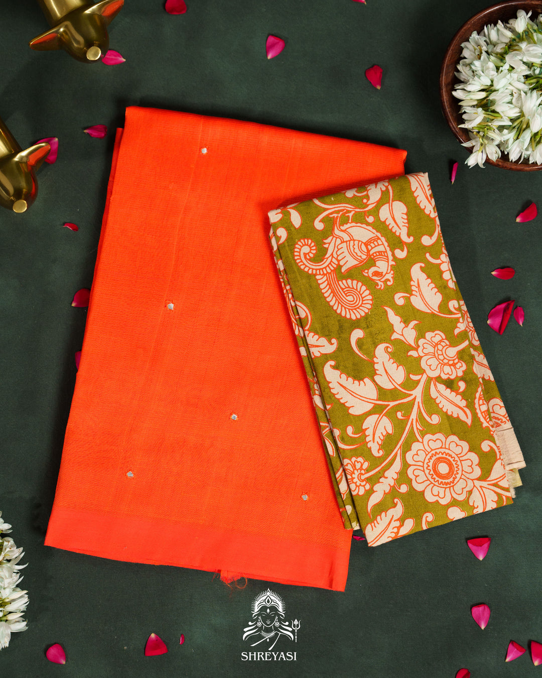 Handloom Pure Mangalagiri Silk Sarees with Mirror Work & Embroidery | Pen Kalamkari Blouse