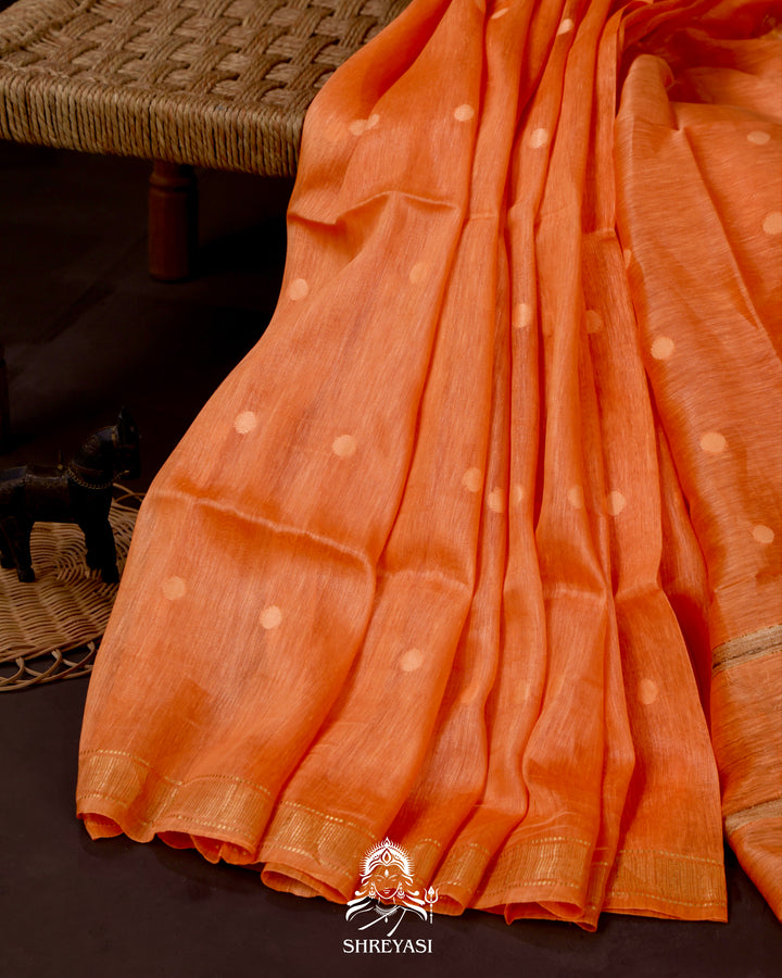 Handloom Pure Linen Saree with Zari Border